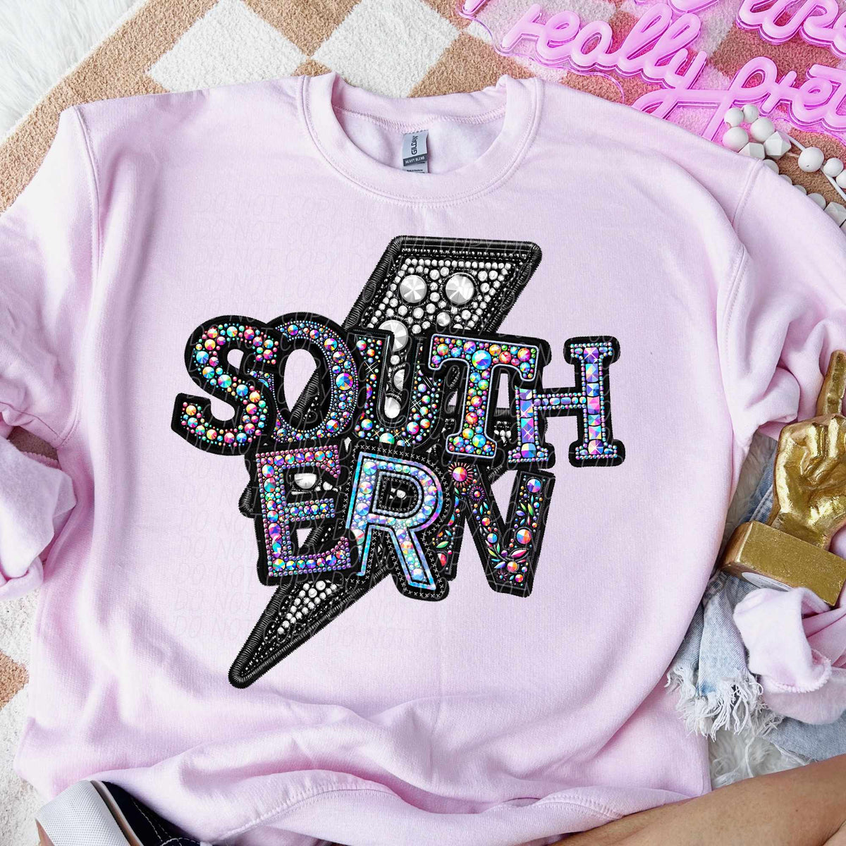 Southern rhinestone lightning bolt (CITY) 44098 DTF transfer