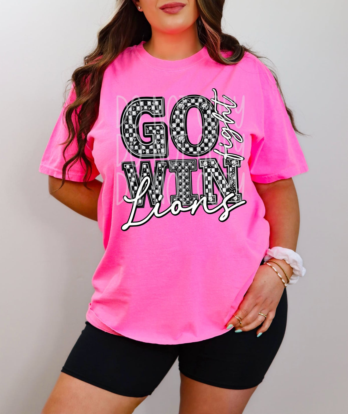 Go fight win lions checkered 52057 DTF transfer