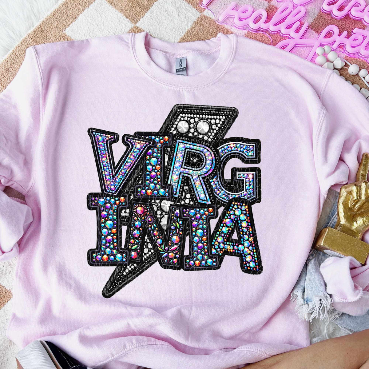 Virginia rhinestone lightning bolt (CITY) 44074 DTF transfer