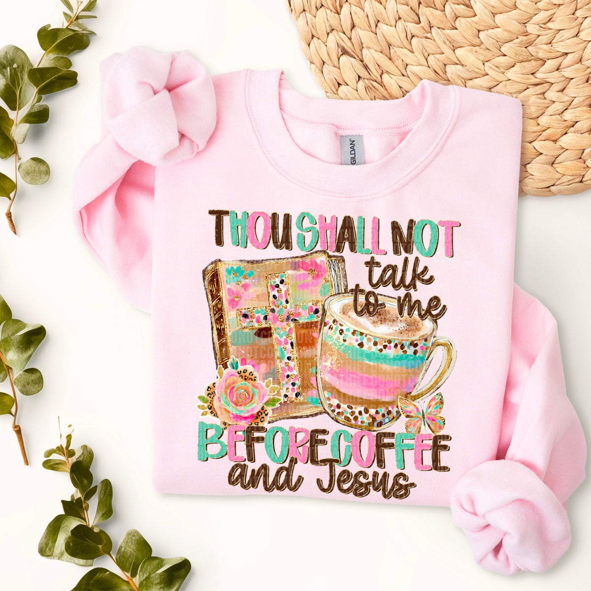 Thou shall not talk to me before coffee and Jesus sdd DTF Transfer