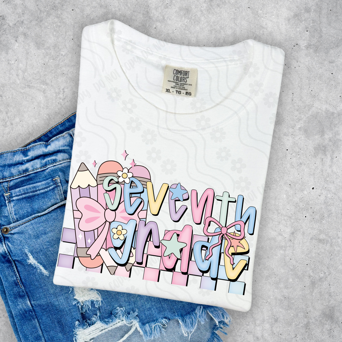 Seventh grade preppy with pencils DYED DTF transfer