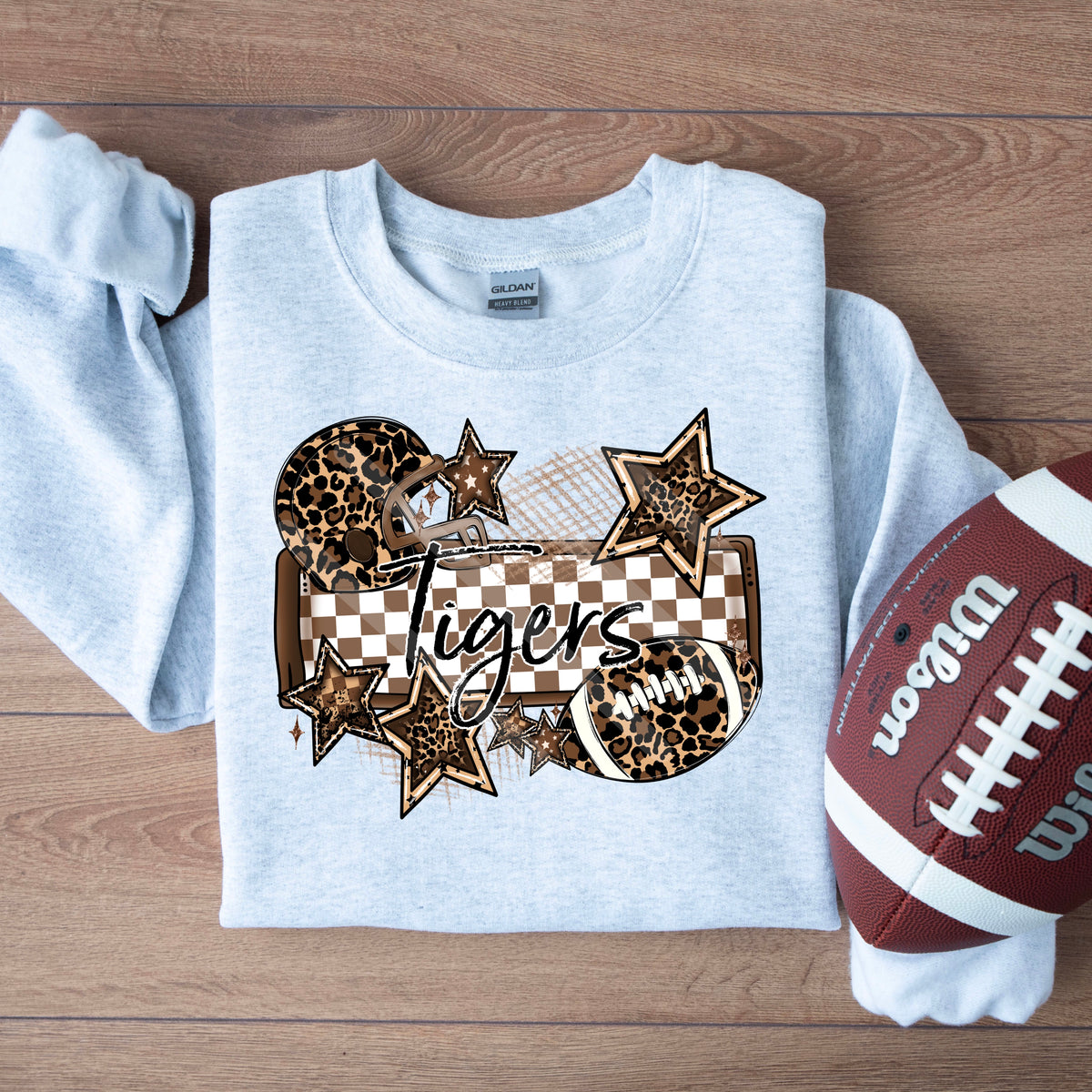 Tigers LEOPARD football frame and stars DTF transfer