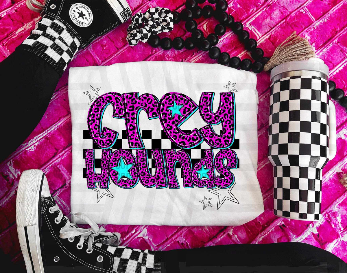 Grey Hounds Pink Leopard Neon (Caplinger) DTF transfer