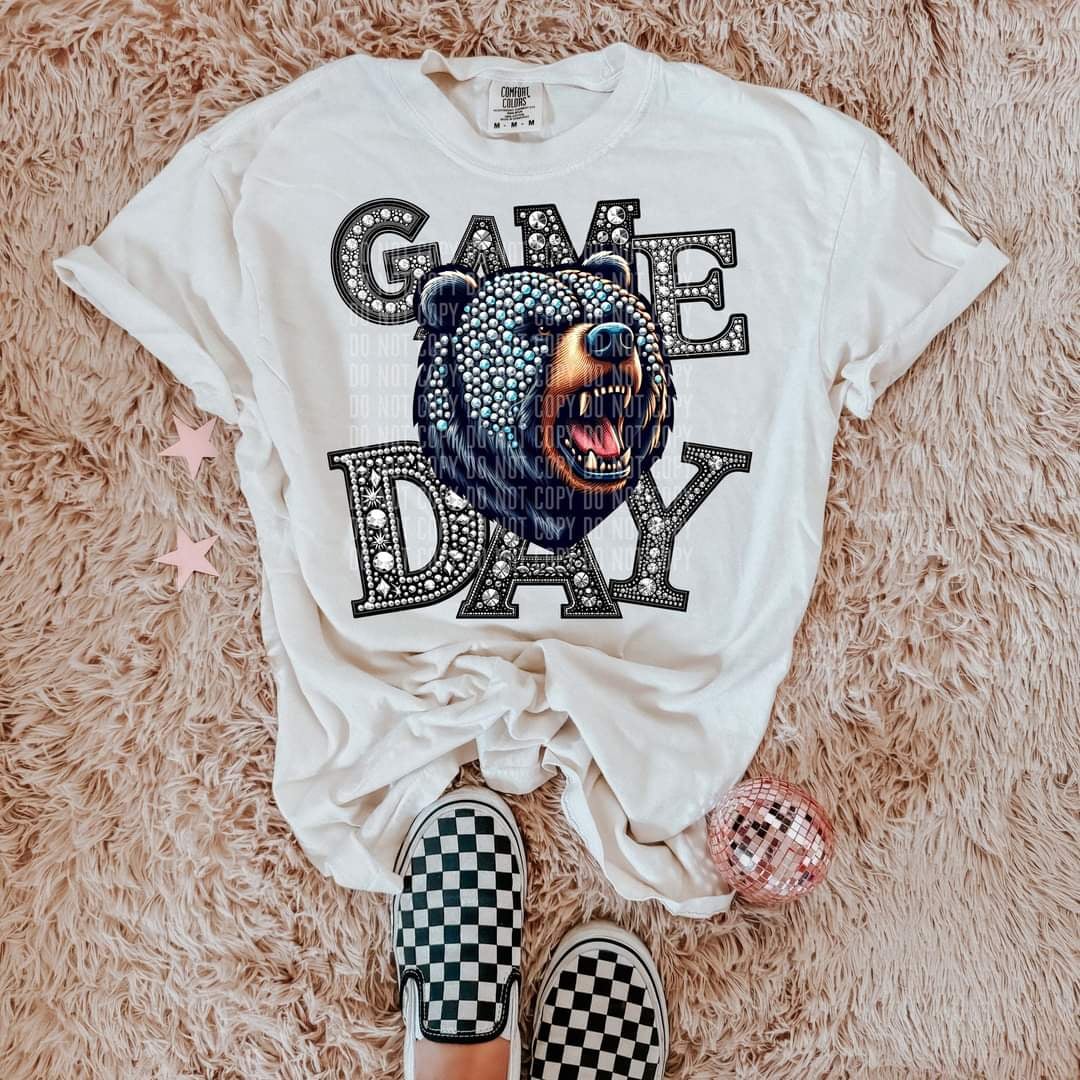 Game day bears silver rhinestones mascot 44450 DTF transfer