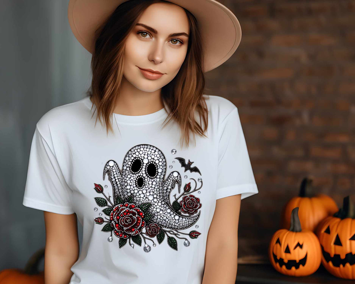 Rhinestone ghost with rose and bat (VS) 52188 DTF transfer