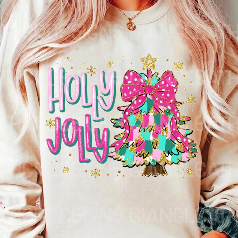 Holly jolly Christmas tree brushstrokes DTF transfer
