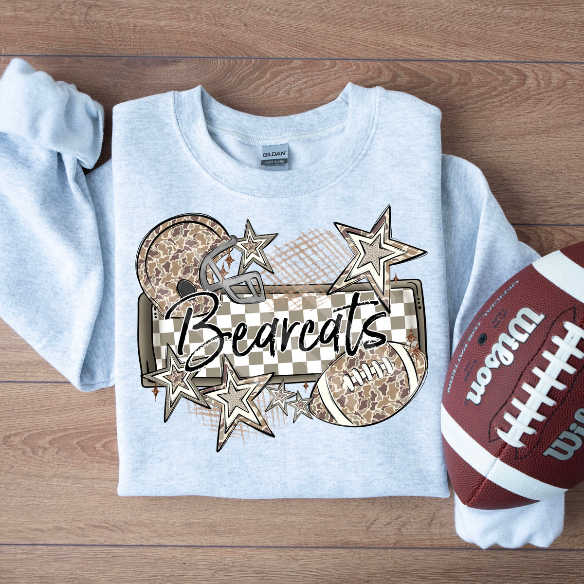 Bearcats camo football frame and stars DTF transfer