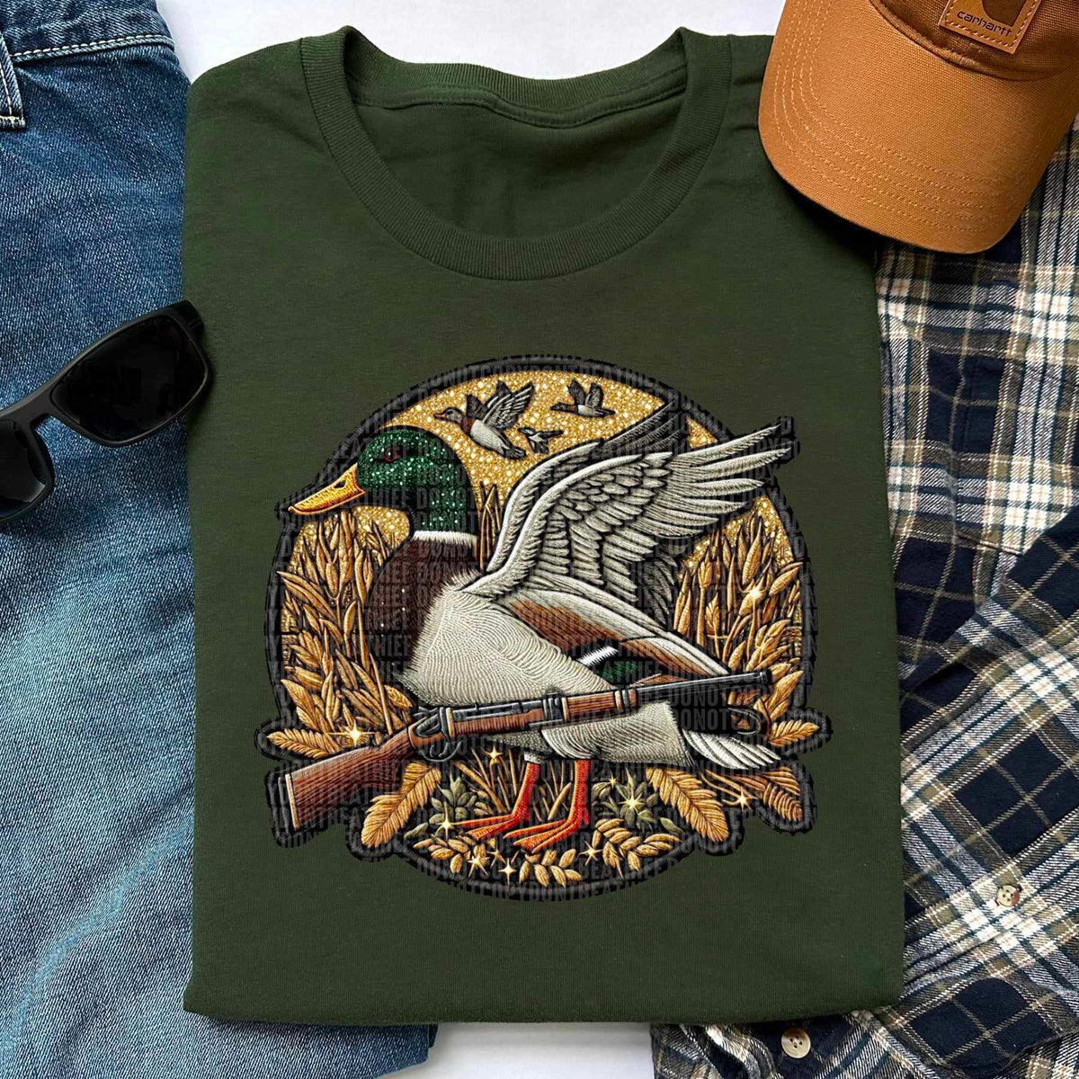 Duck with rifle circle 50671 DTF transfer