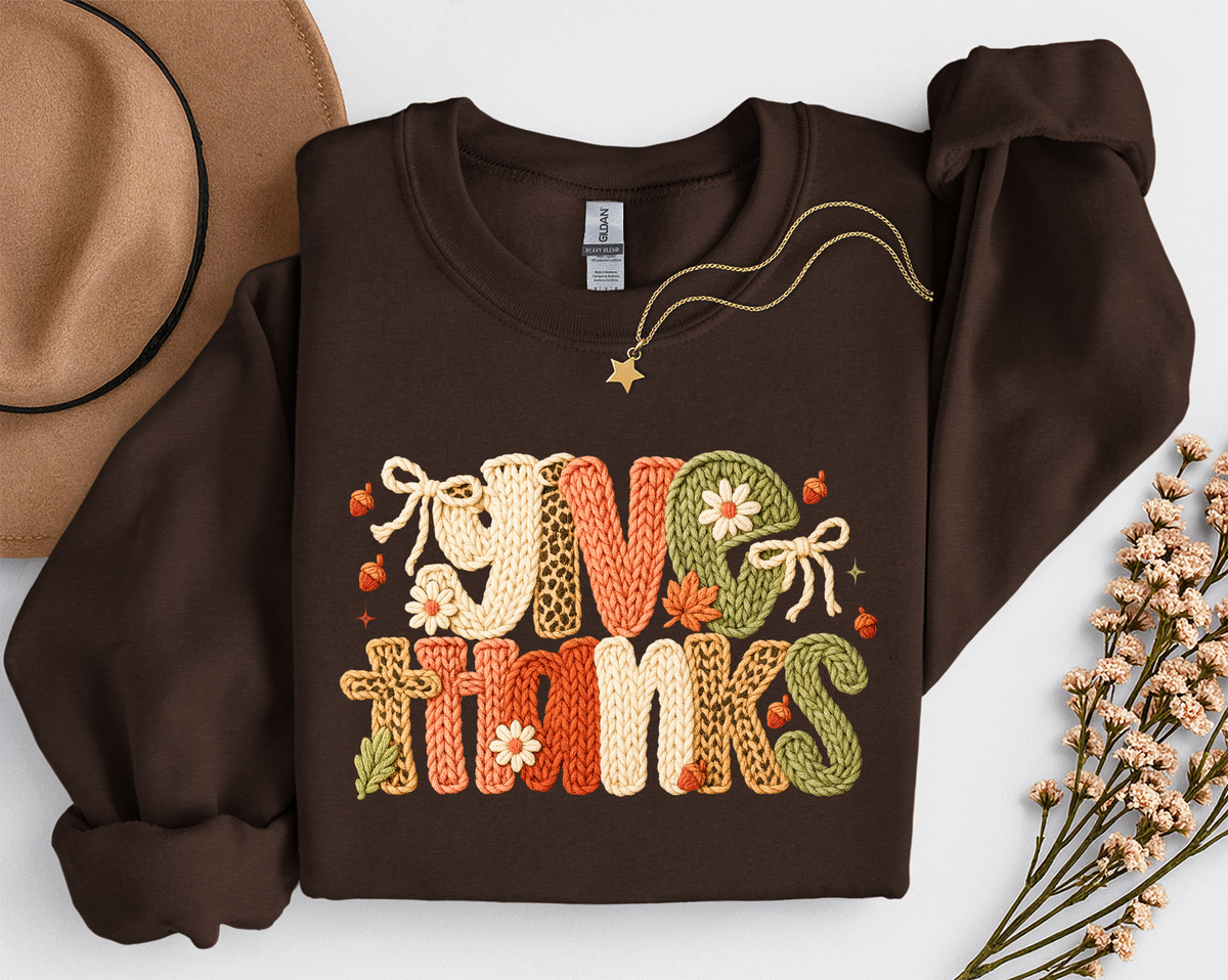 Give thanks yarn font DTF transfer