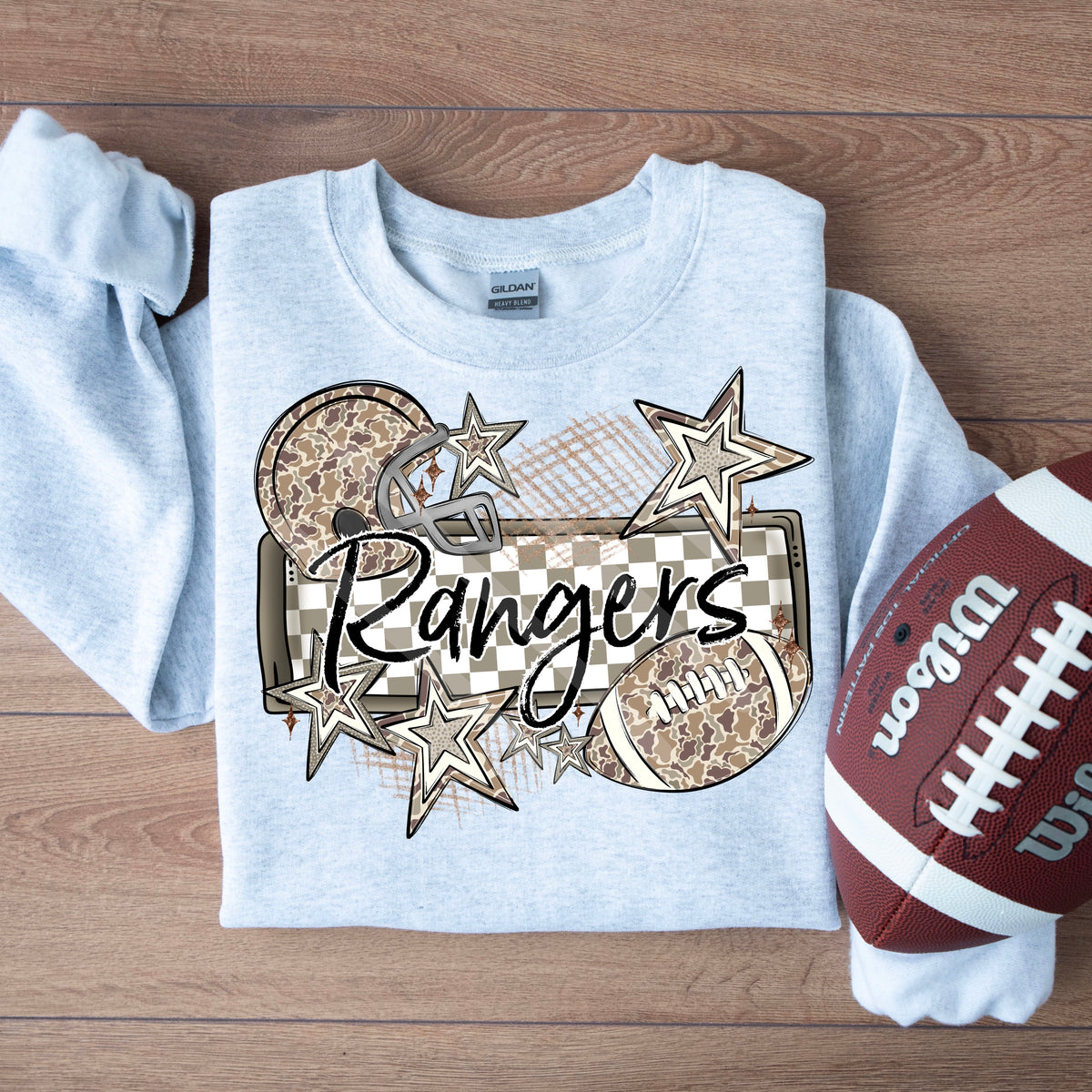 Rangers camo football frame and stars DTF transfer