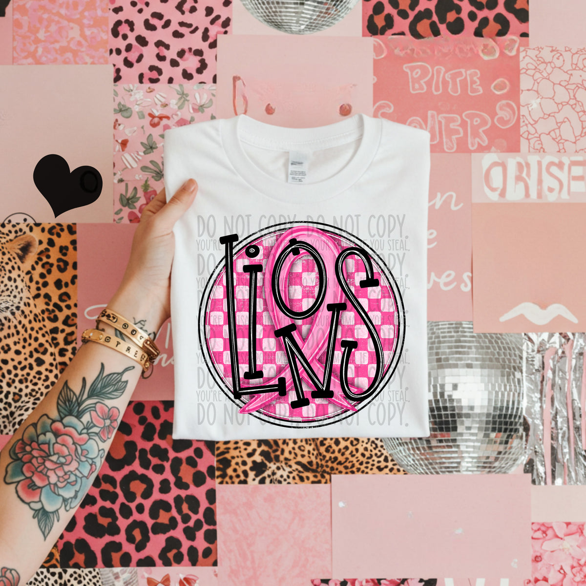 Lions pink checkered SWD DTF transfer
