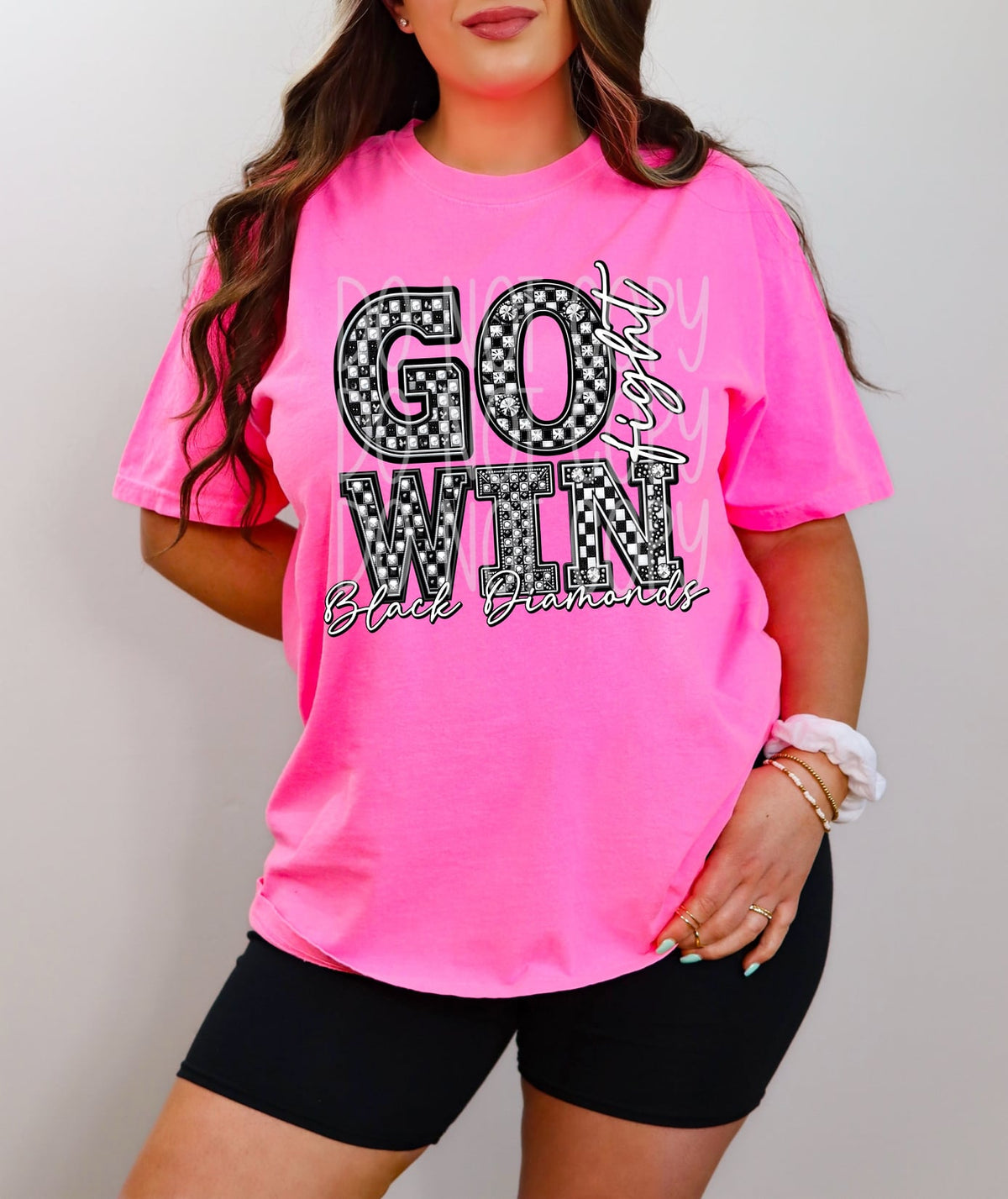 Go fight win black diamonds checkered 52049 DTF transfer