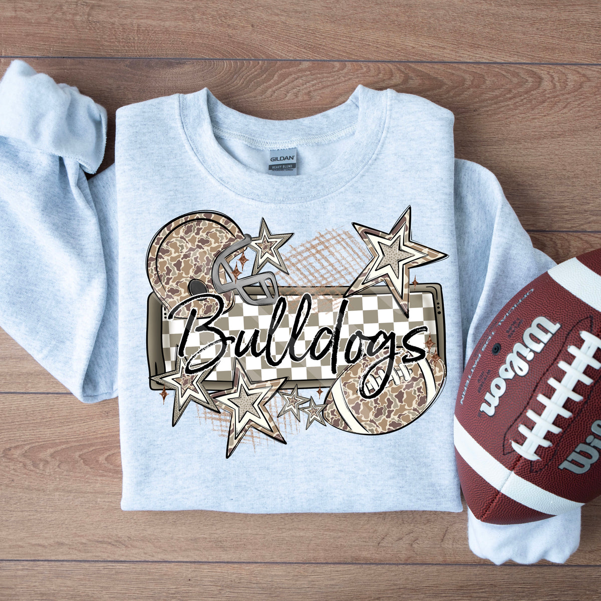 Bulldogs camo football frame and stars DTF transfer