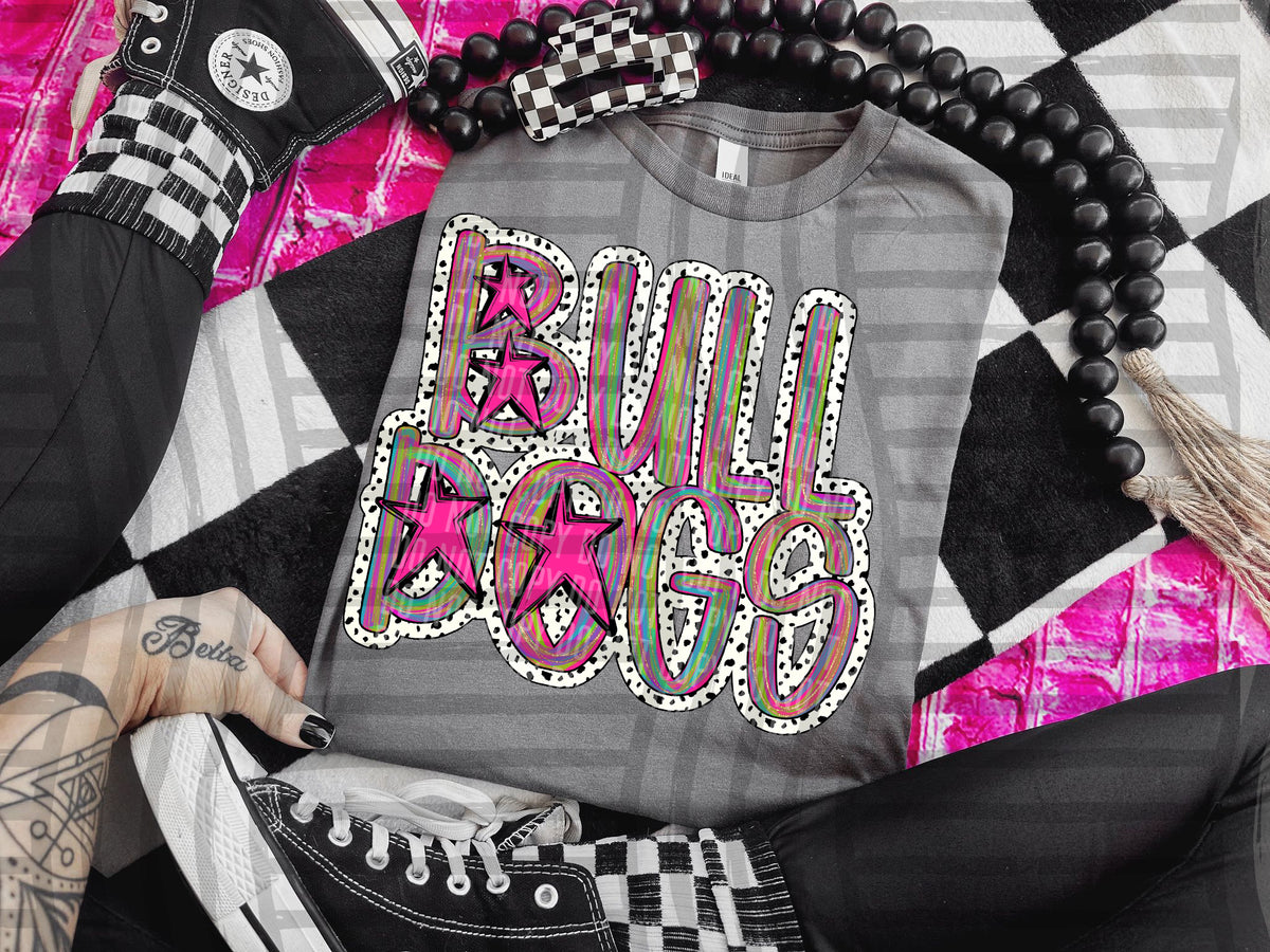 Bulldogs rainbow brushstroke dalmatian stars DTF transfer