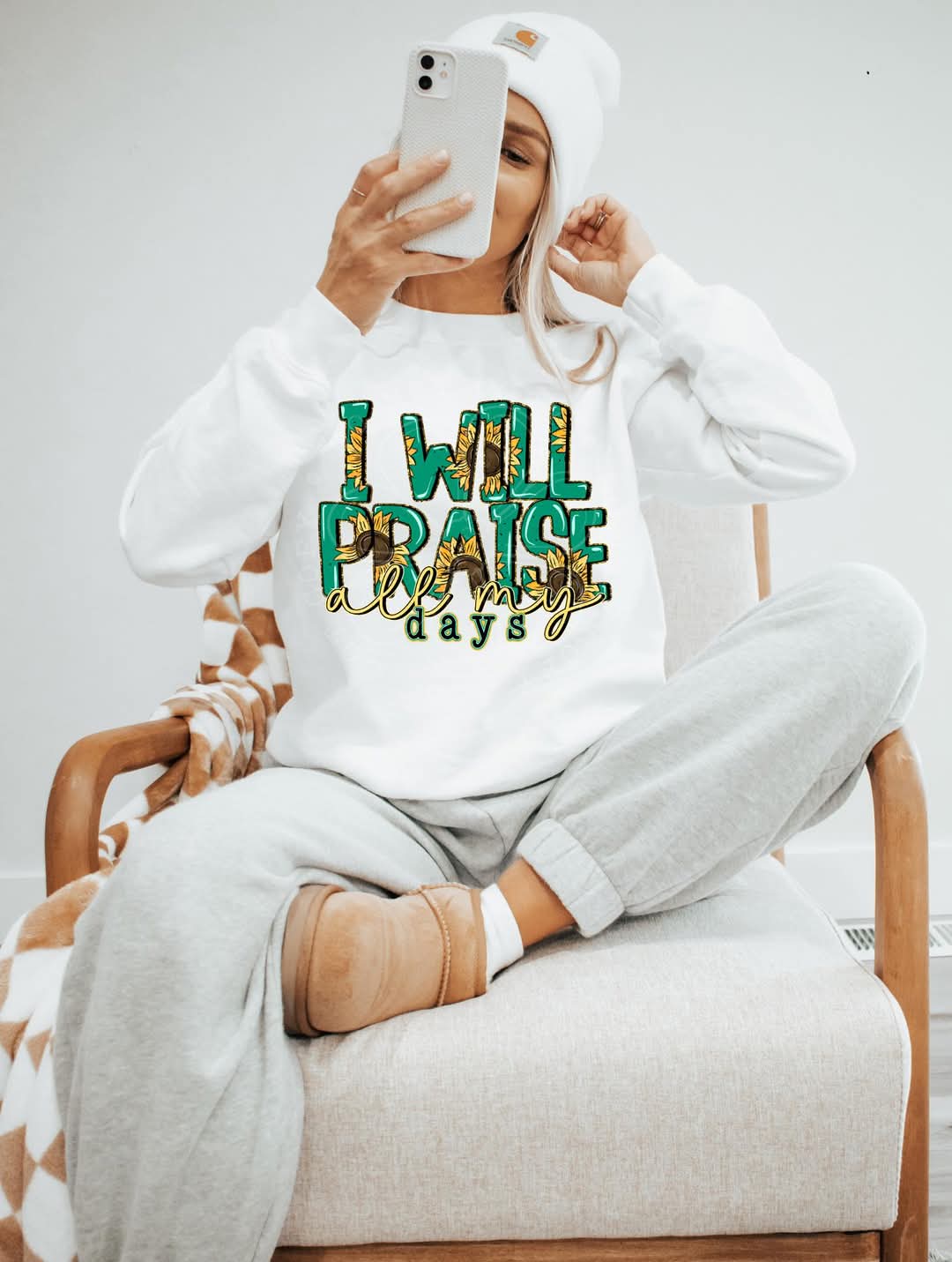 I will praise him all my days sunflower font DTF transfer