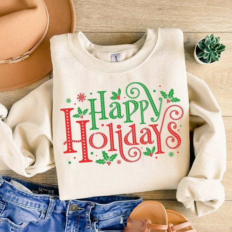 Happy holidays red and green 43958 DTF TRANSFER