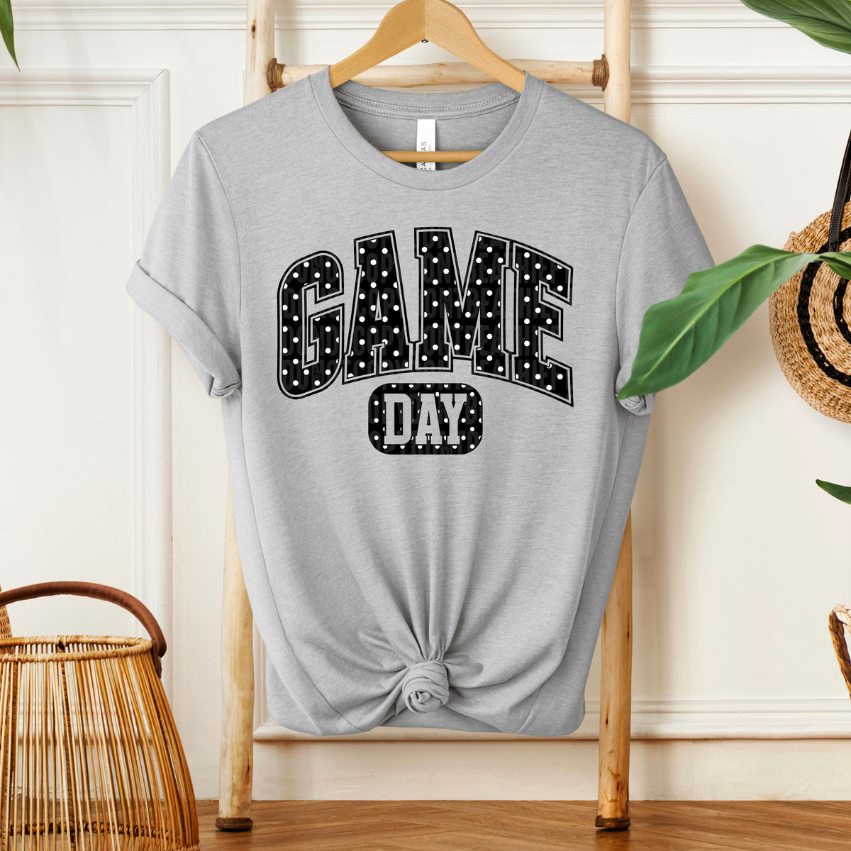 Game day white dots black DTF transfer