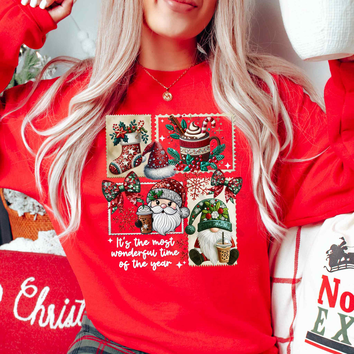 It's the most wonderful time of the year stamp collage reds DTF transfer