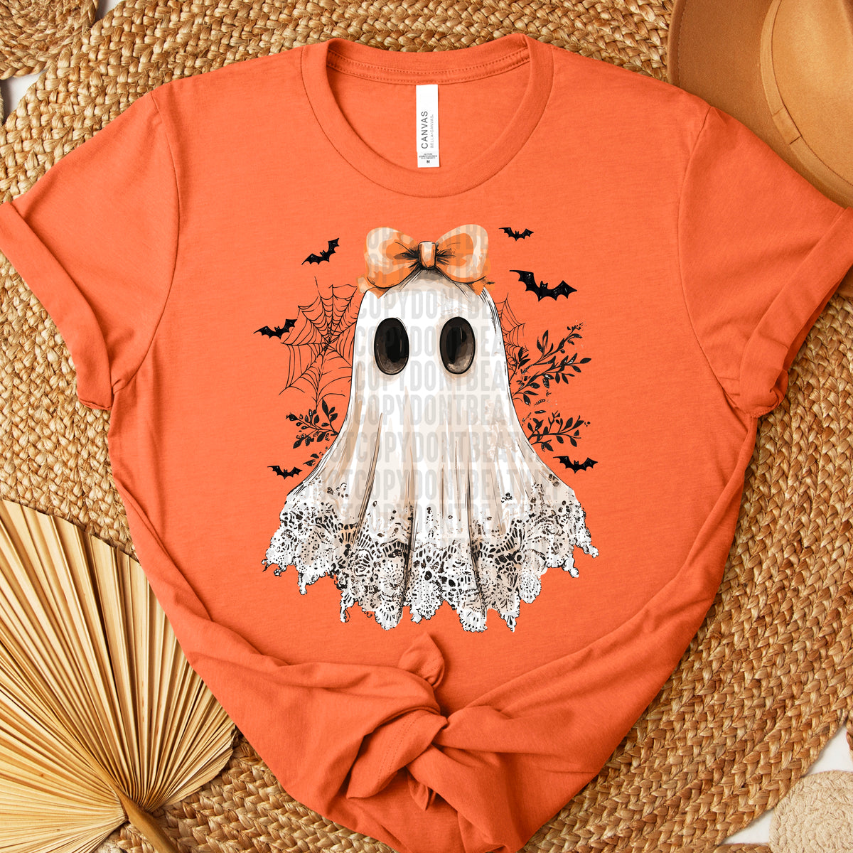 Lace ghost with orange bow and bats 111163 DTF transfer