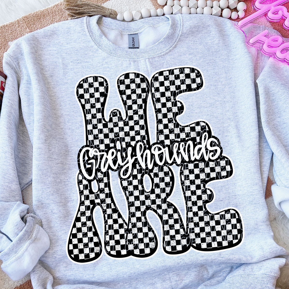 We are gray hounds black and white checkered (City) DTF transfer