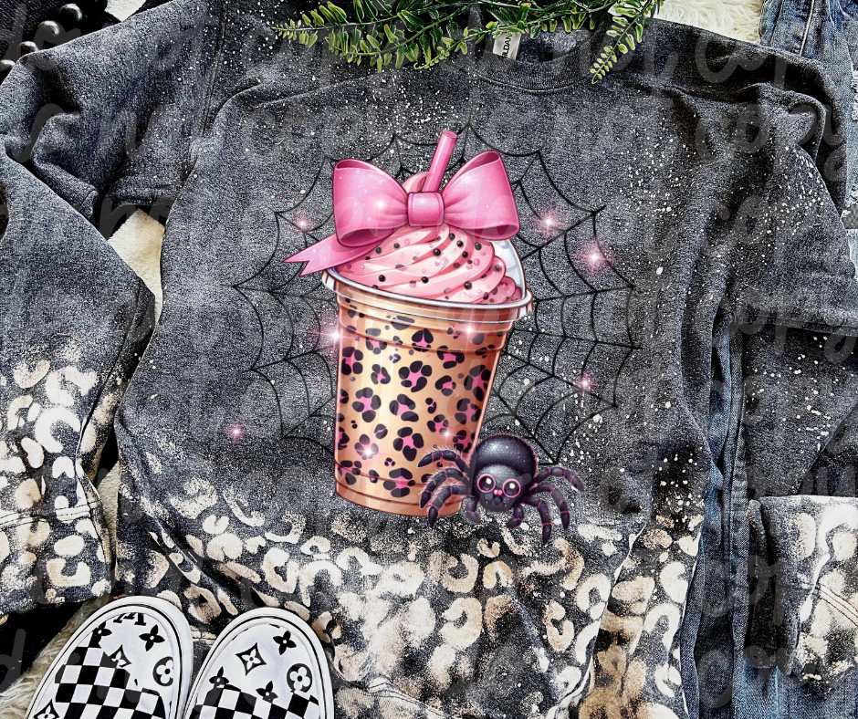 Latte with pink bow leopard cup (VS) 52227 DTF transfer
