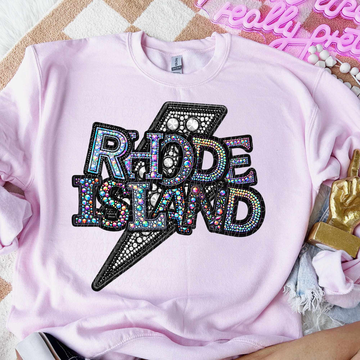 Rhode Island rhinestone lightning bolt (CITY) 44086 DTF transfer