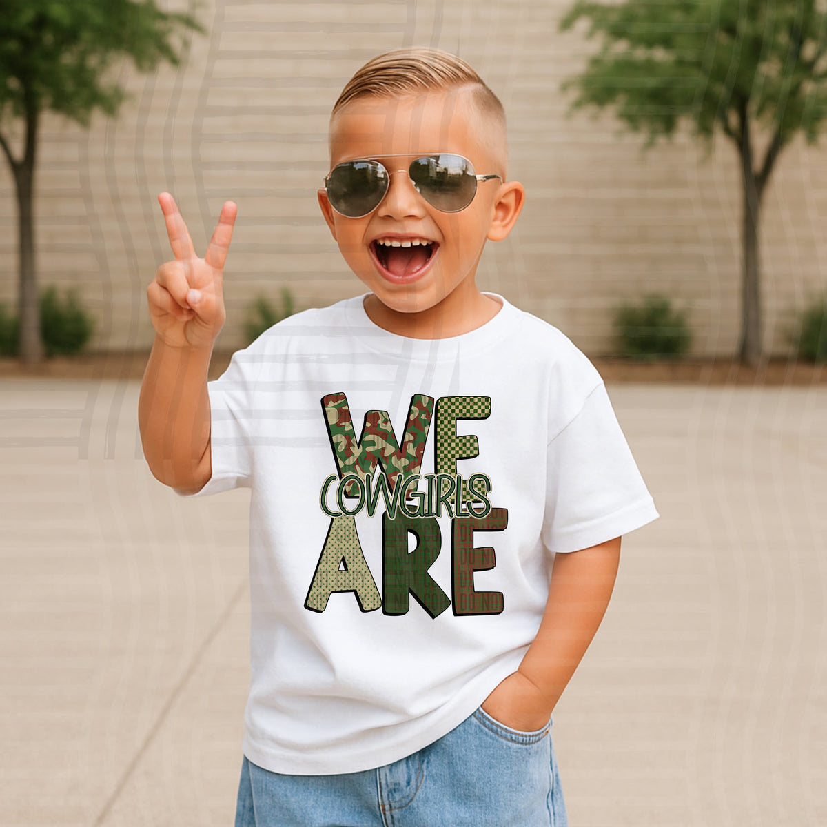 We are cowgirls camo caplinger DTF transfer