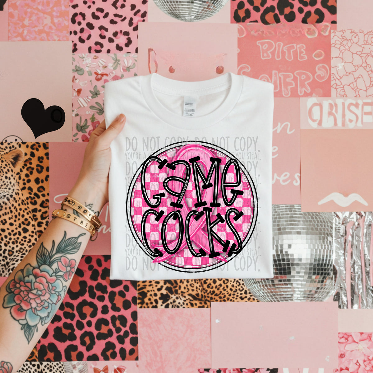 Game cocks pink checkered SWD DTF transfer