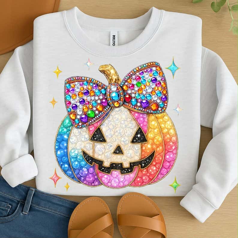 Colorful rhinestone pumpkin DTF transfer