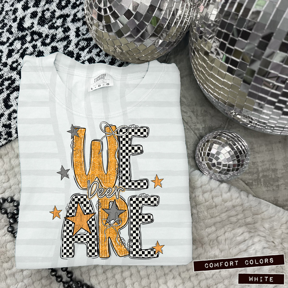 Deer Gold glitter checkered stars DTF transfer