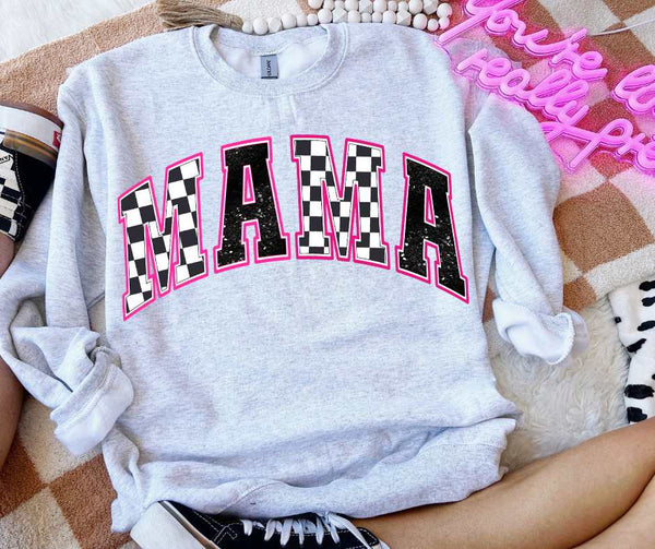 Mama checkered dark pink outline (VS) 52247 DTF transfer