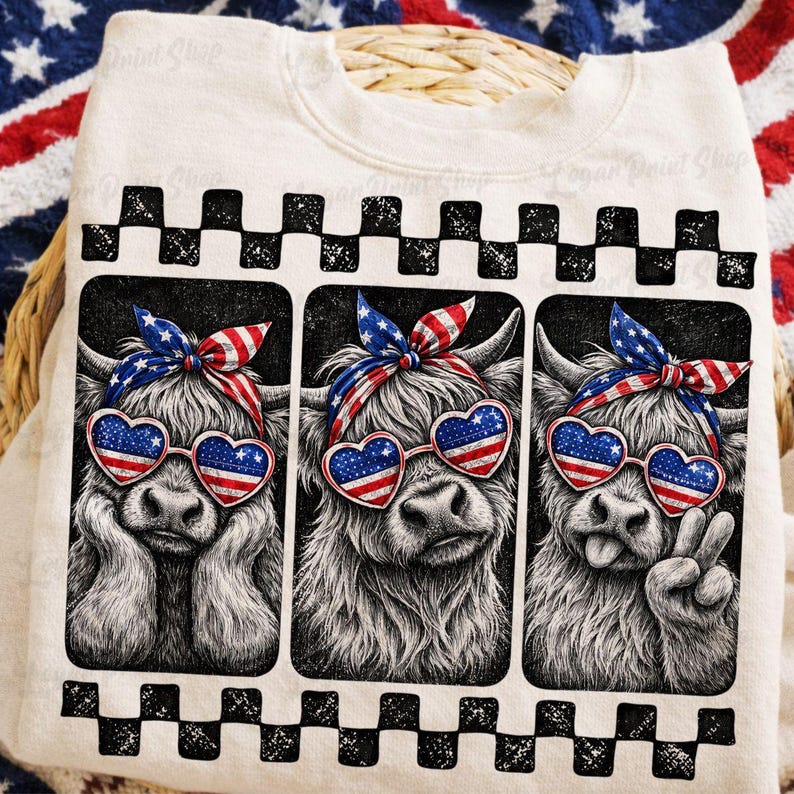 Patriotic cow trio Sunday Special DTF transfer