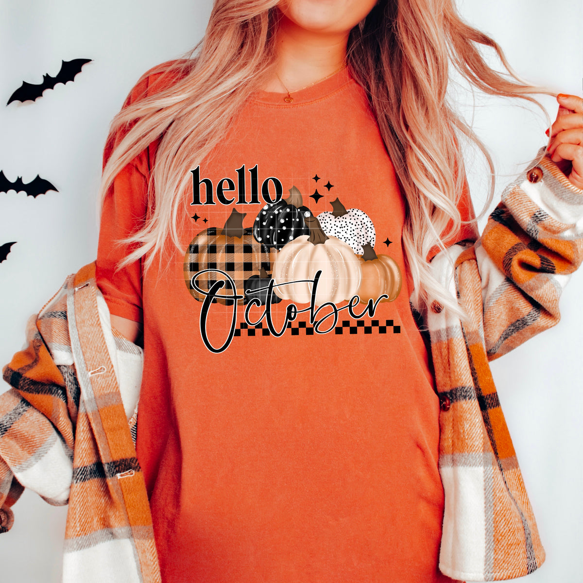 Hello October with pumpkins CSC DTF transfer