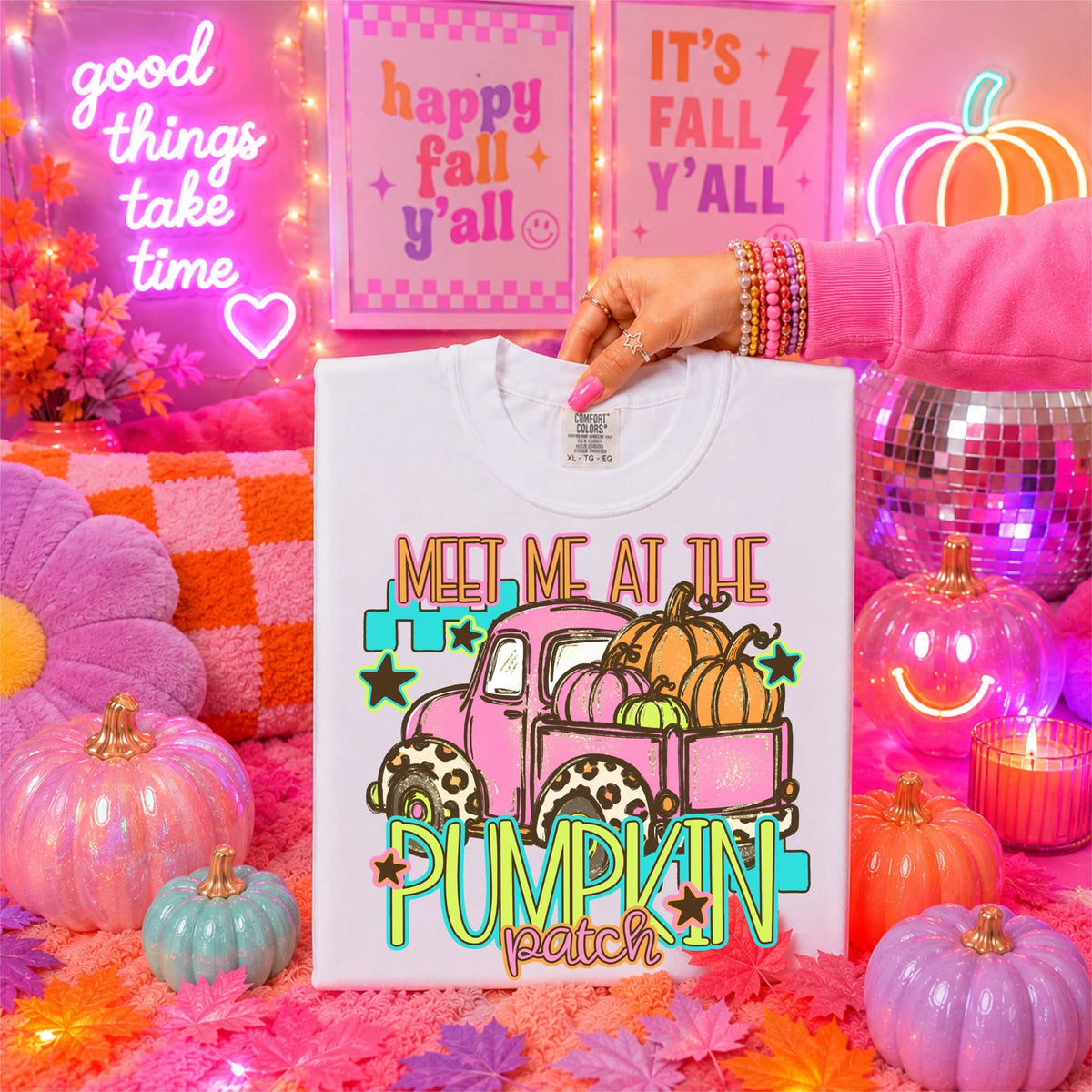 Meet me at the pumpkin patch pink truck (C's) DTF Transfer