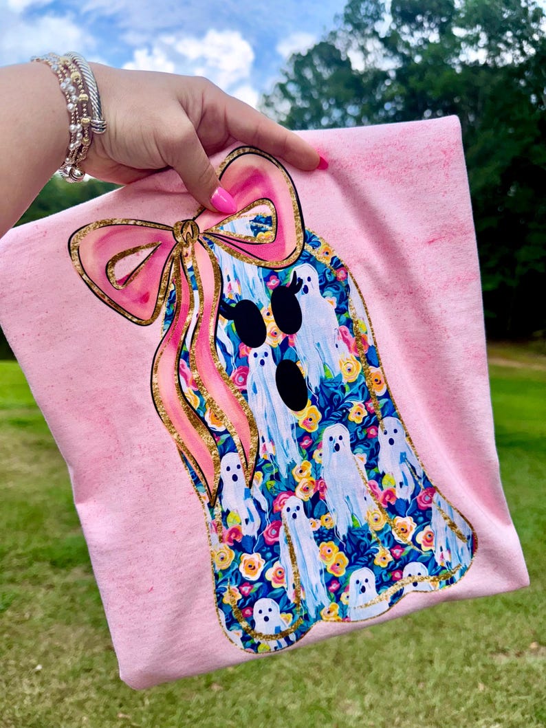 Ghosts with pink bow florals crafty DTF transfer