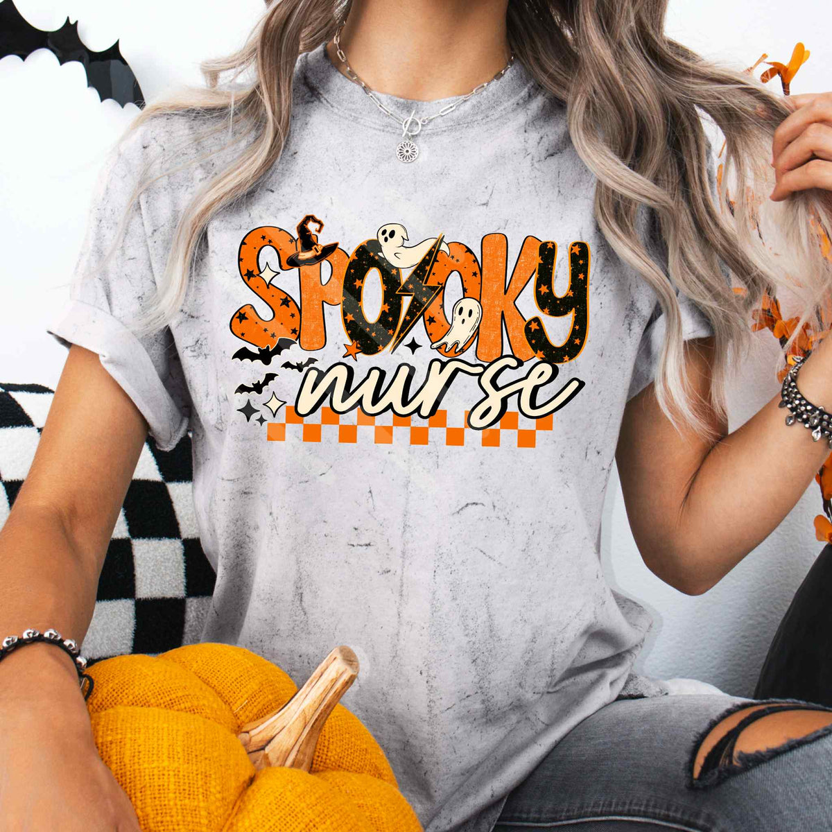 Spooky nursr ghost/checkered EXCLUSIVE DTF transfer