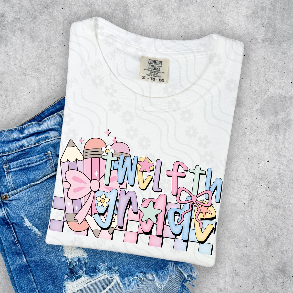 Twelfth grade preppy with pencils DYED DTF transfer