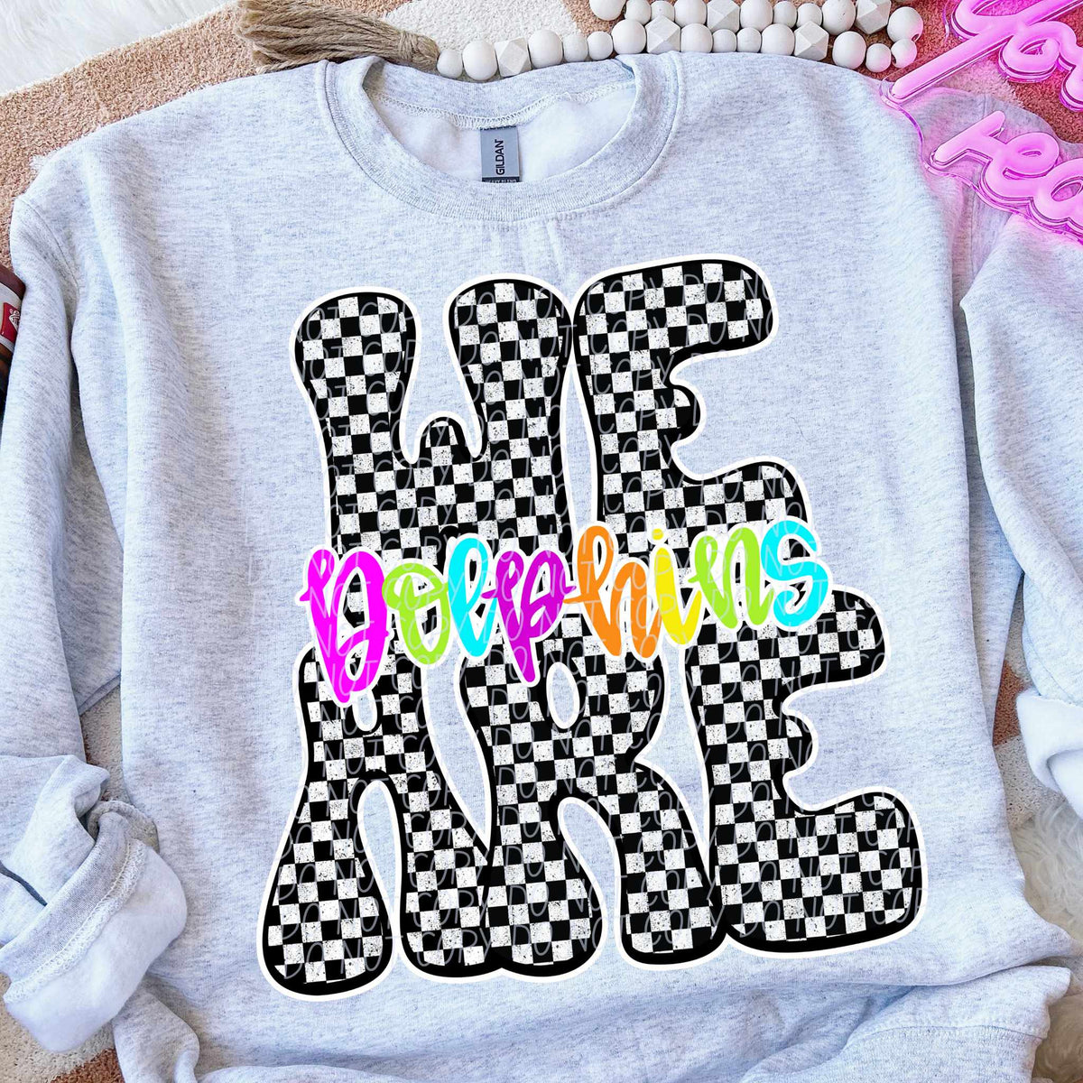 We are Dolphins rainbow checkered (City) DTF transfer