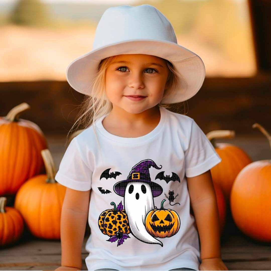Ghost with witch hat and pumpkins 44223 DTF transfer