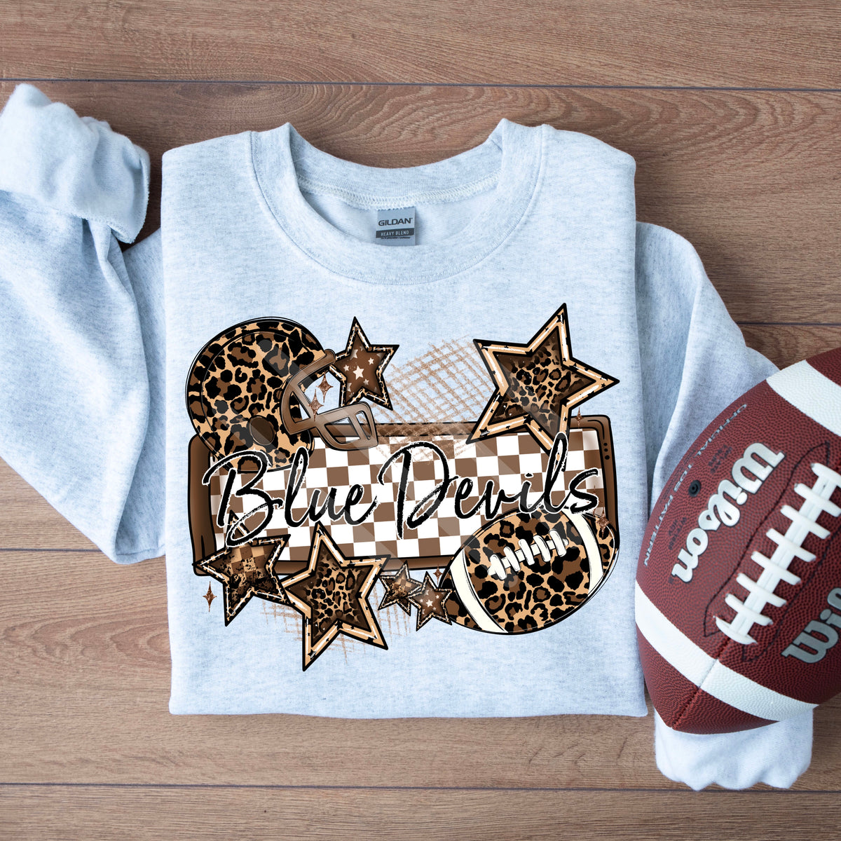 Blue devils LEOPARD football frame and stars DTF transfer