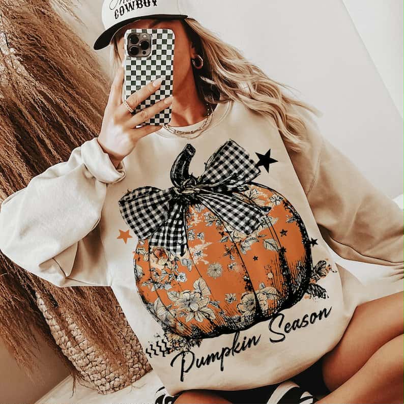Pumpkin season plaid bow 109980 DTF transfer