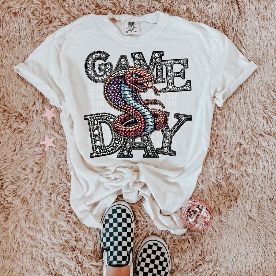 Game day cobras silver rhinestones mascot 44457 DTF transfer