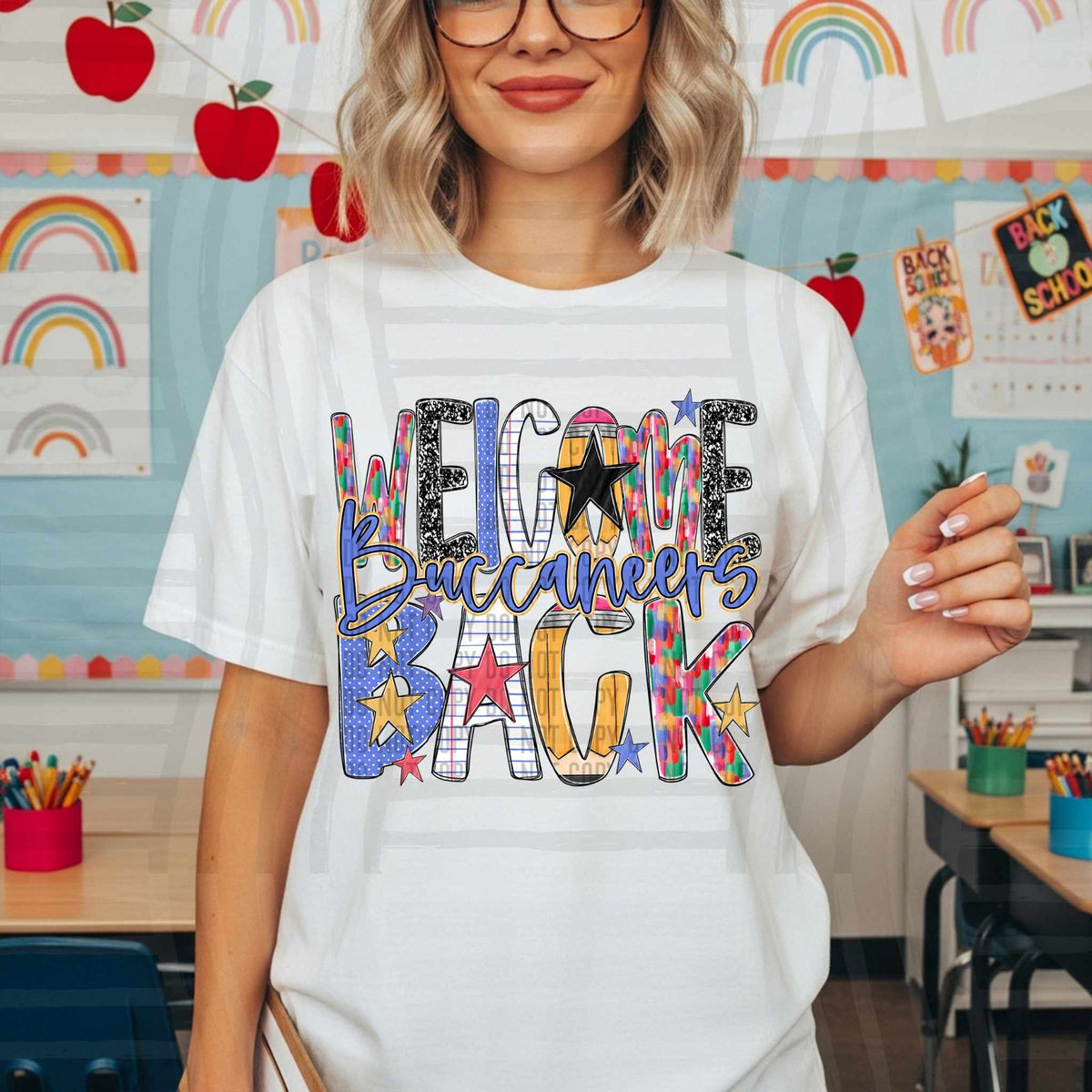 Welcome Back Buccaneers school font DTF transfer