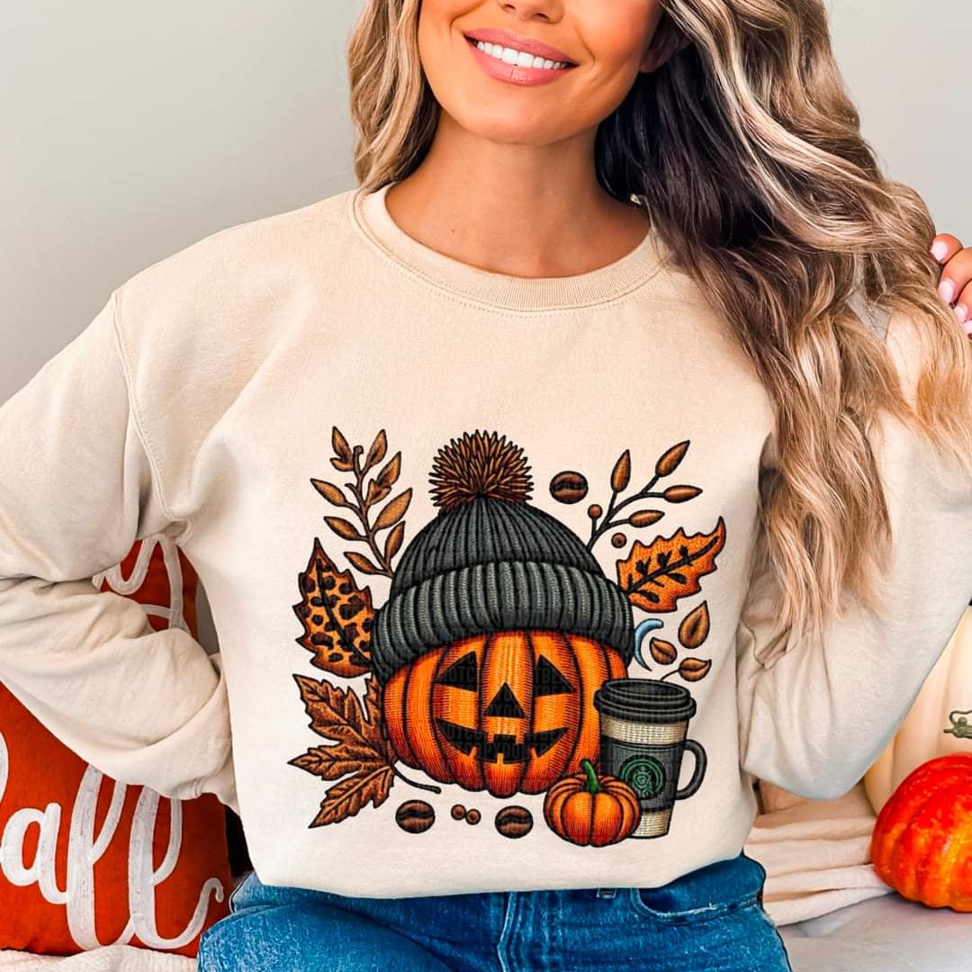 Jack-o-lantern with black beanie 52067 DTF transfer