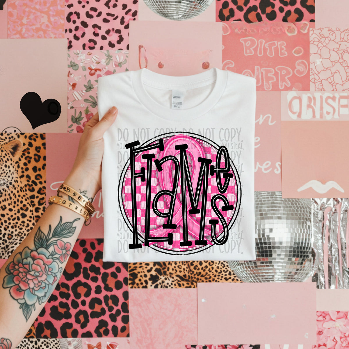 Flames pink checkered SWD DTF transfer