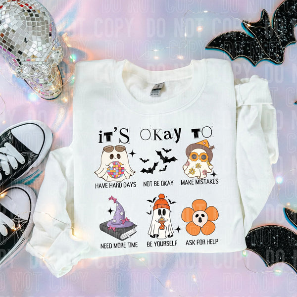 It's okay to have hard days ghost bat book flower collage LYTTLE DTF transfer