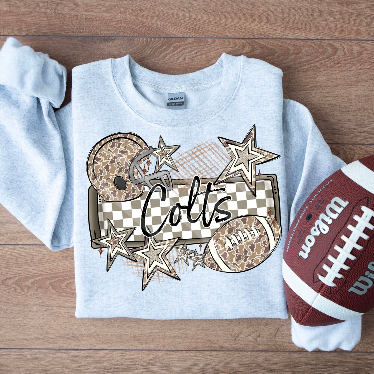 Colts camo football frame and stars DTF transfer