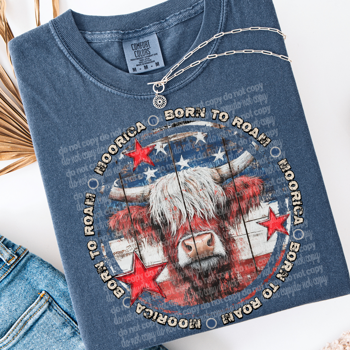 Born to roam moorica shaggy cow circle (TTD) DTF transfer