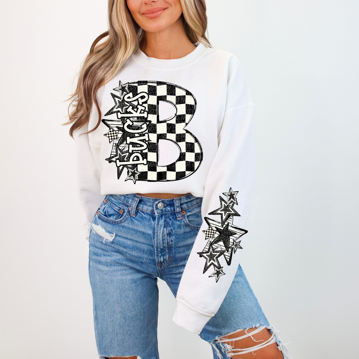 Bucks black and white  checkered star city DTF transfer