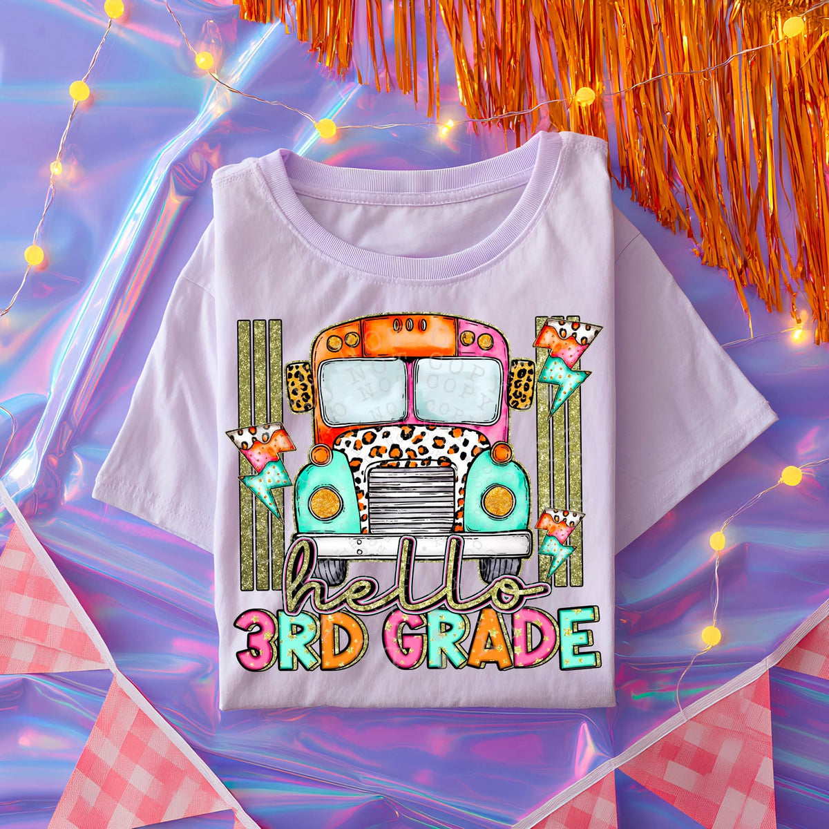 Hello 3rd grade bus and lightning bolt C's DTF transfer